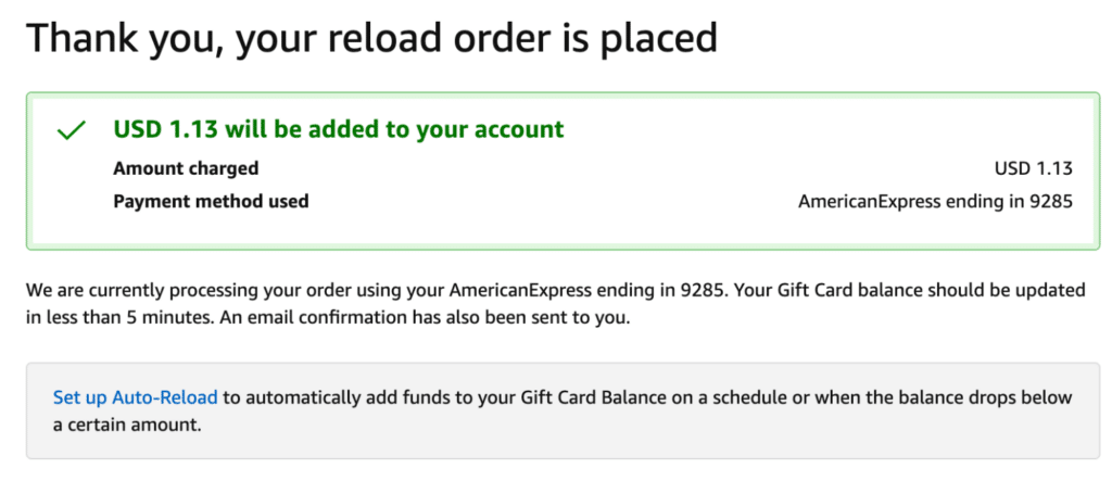 Amazon reload order