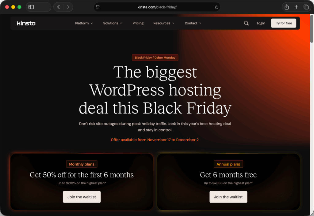 Kinsta Black Friday sale