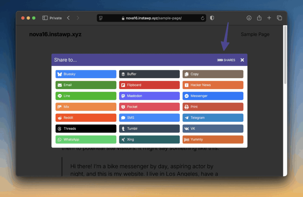 Total share count on share button