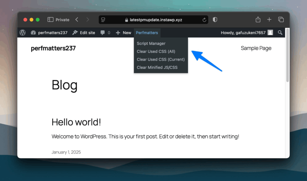 Clear used CSS via admin bar