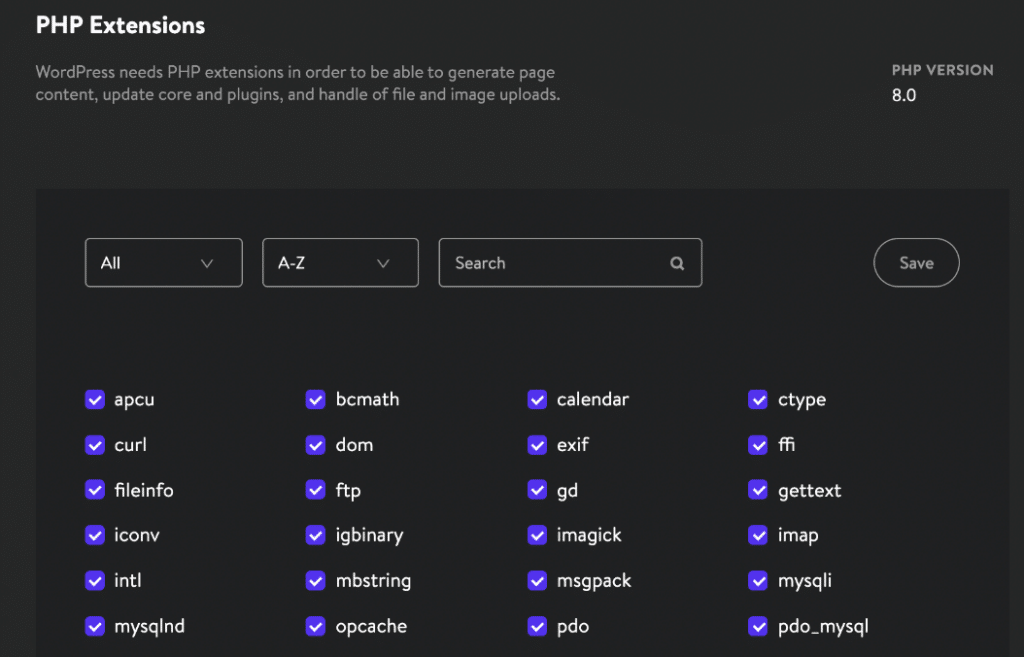 PHP extensions in DevKinsta