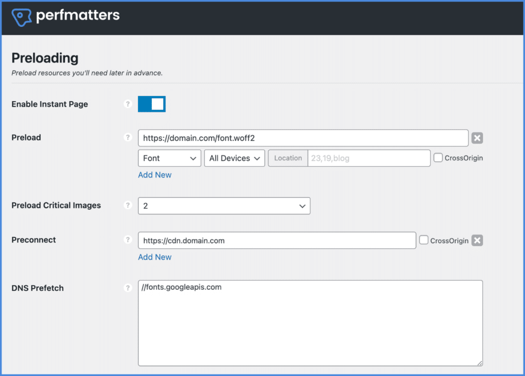 Preloading in Perfmatters