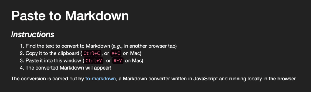 Paste to Markdown tool