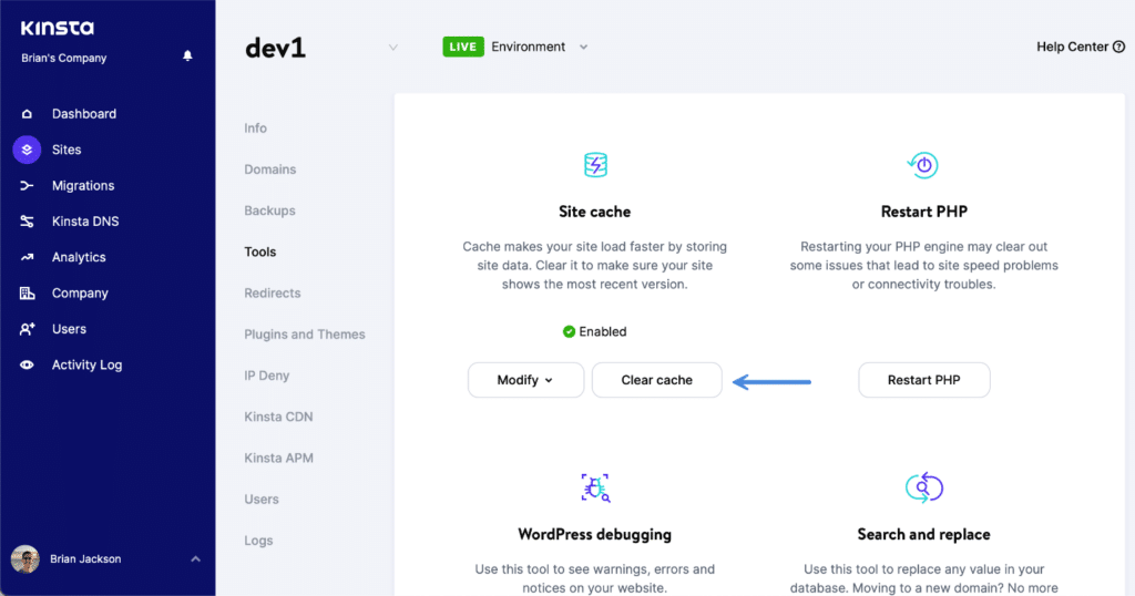 Kinsta site cache