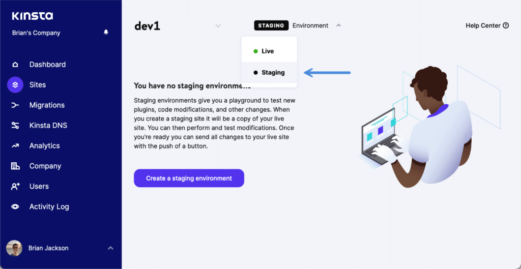 Kinsta staging environment
