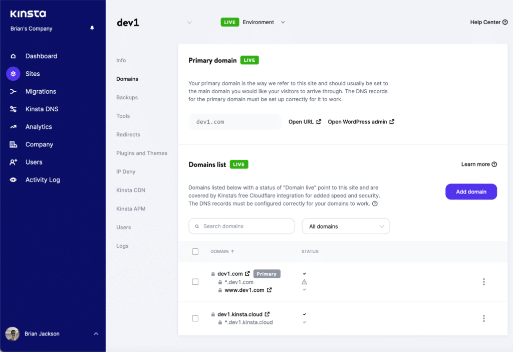 MyKinsta Domains