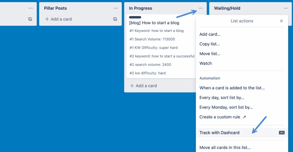 Track with Dashcard