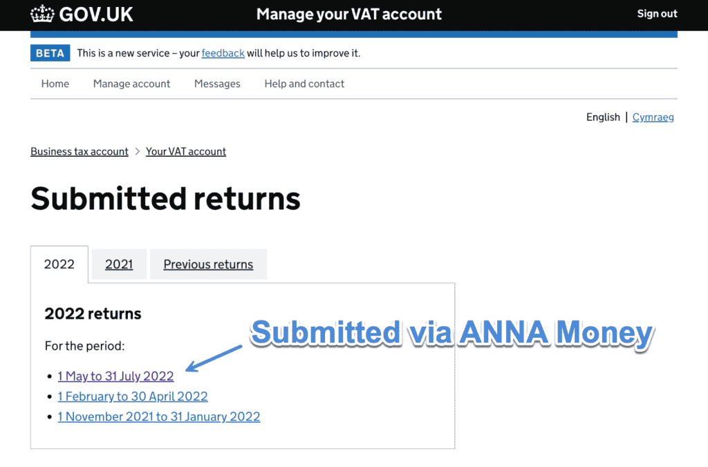 ANNA Money return on HMRC