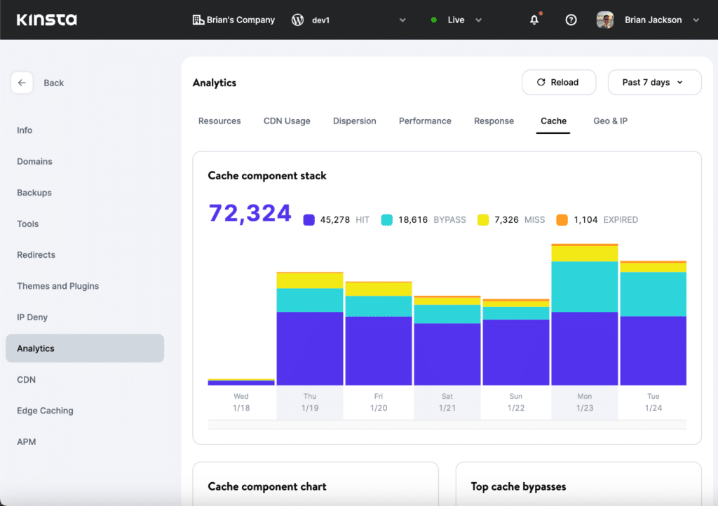 Kinsta Analytics cache