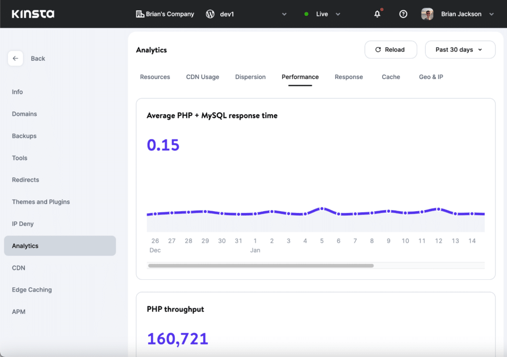 Kinsta Analytics performance