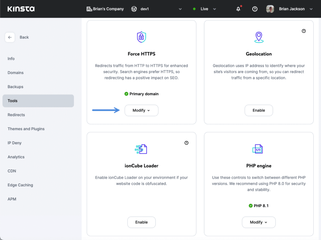 Kinsta force HTTPS