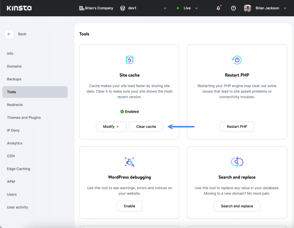 Kinsta site cache