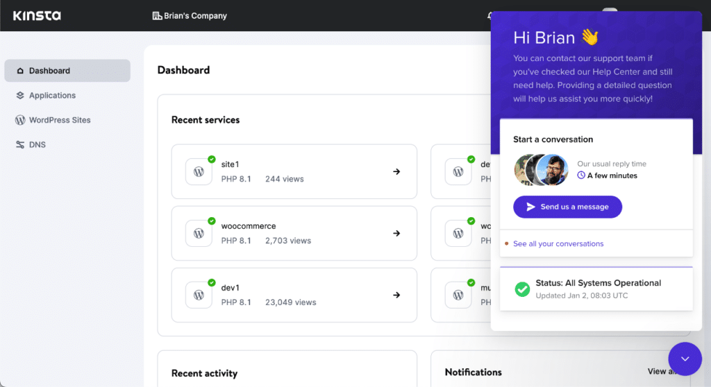 Kinsta support