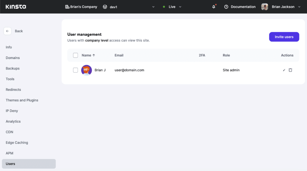 Kinsta user management