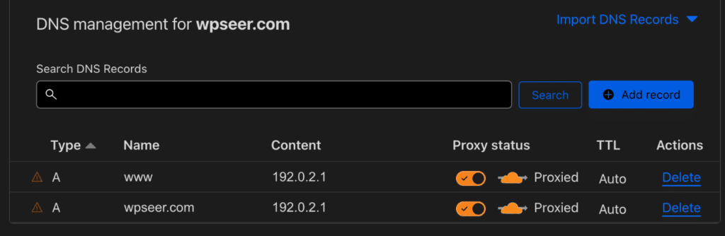 Cloudflare DNS records