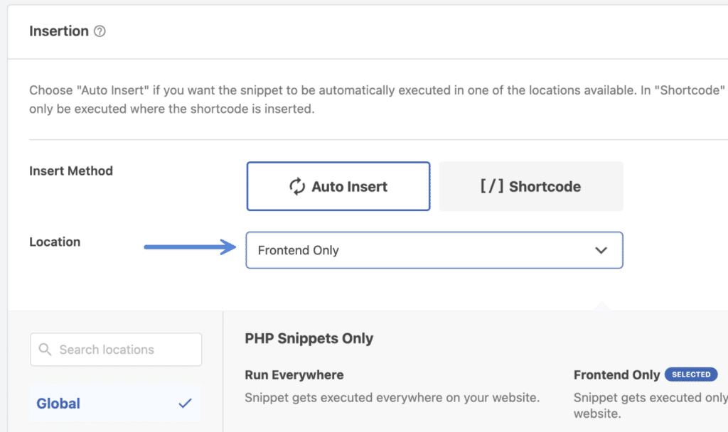 Select where code snippet should run